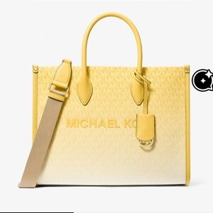 MICHAEL KORS MIRELLA MD OMBRÉ LOGO TOTE BAG CROSSBODY STRAP DAISY YELLOW NEW
